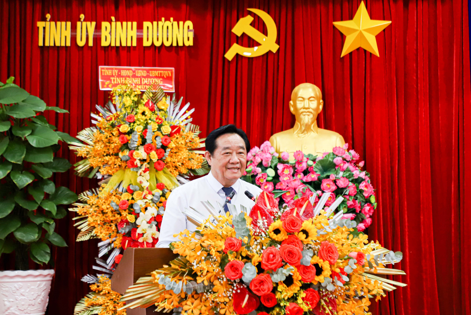 Đồng chí Nguyễn Hoàng Thao phát biểu tại lễ công bố thành lập 2 Đảng bộ khối.